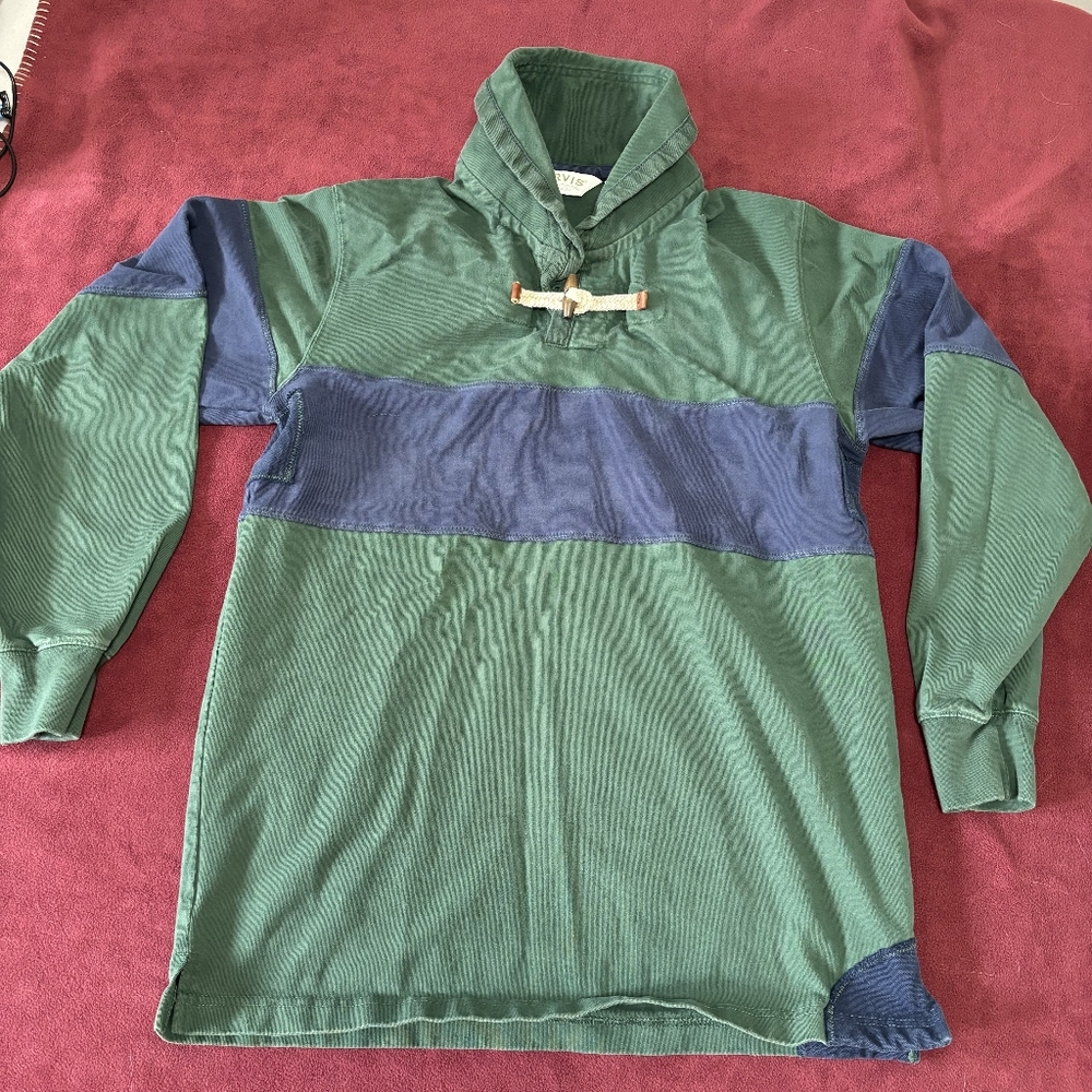 Orvis Men's Fisherman Collar Cleat Rope Button Green Stripe Sweatshirt - Size S
